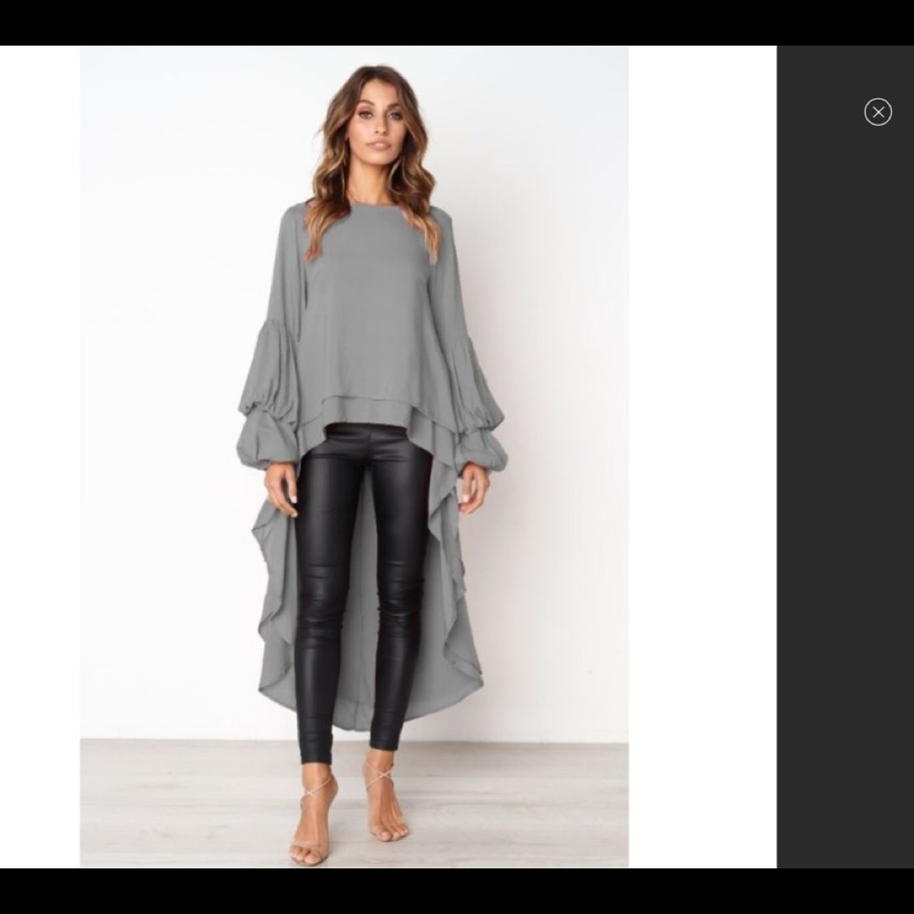 Gray Dip Hem Blouse